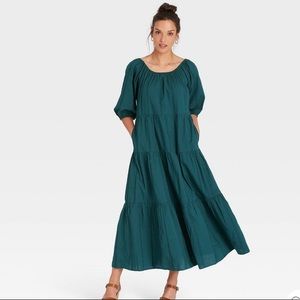 Puff 3/4 sleeve tiered dress